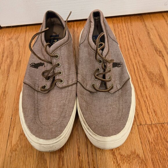 Mens Polo Ralph Lauren Size 8 Faxon Low Sneakers Chambray suede upper and fabric - Picture 1 of 7
